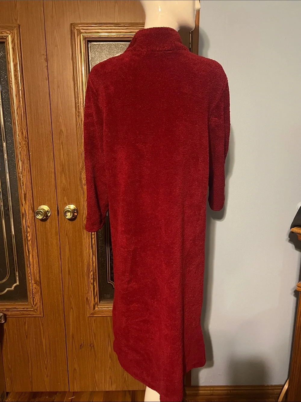 Long Plush Zip-Up Robe in Rich Wine